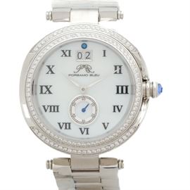 Porsamo Bleu South Sea Crystal Mother of Pearl Stainless Steel Wristwatch: A Porsamo Bleu South Sea Crystal stainless steel wristwatch comprising a mother of pearl dial with a subsidiary seconds dial and Swarovski crystal accents to the bezel.