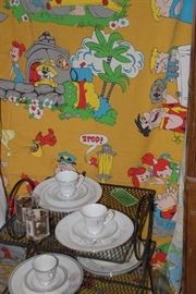 Vintage Flintstones table cloth or twin sheet.