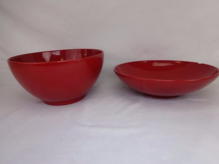 2 Large Red Bowls