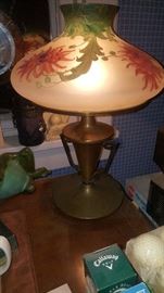 Antique Reverse Painting on Glass Lamp