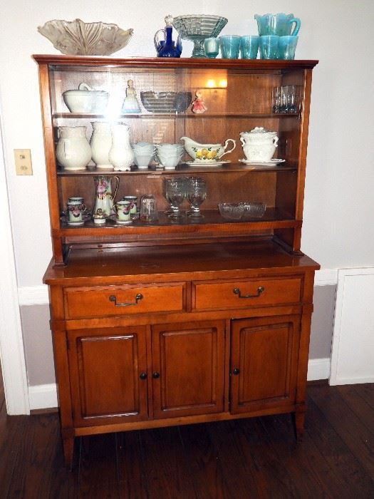 Mid-Century China Hutch With Glass Doors, 64.25"H x 42"W x 17"D