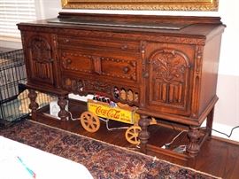 Intricately Carved Old English / Jacobean Buffet / Sideboard, 41"H x 65.75"W x 21"D