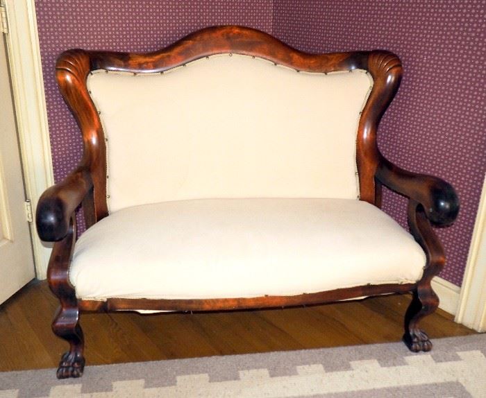 Empire Antique Lion Paw Foot Love Seat / Sofa 44"H x 54"W, Nail Head Accents