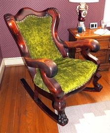 Empire Antique Lion Paw Foot Rocker, 39"H x 28"D, Nail Head Accents