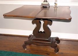 Lyre Style Card / Sofa / Side Table With Dropleaf Top, Original Casters, 28"H x 36"W x 36"D