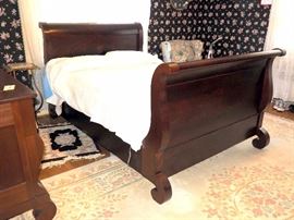 Berkey & Gay Antique Empire Mahogany Sleigh Bed, Built In 1800's, Headboard 48"H, Foot Board 40.5"H x 56.5"W, Original Casters, Very Heavy