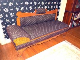 Antique Chaise Lounge, Original Casters 38.5"H x 72"L x 25"D