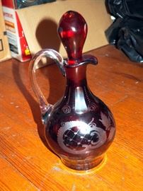 Antique Bohemia Cranberry Red Cut To Clear 10" Decanter