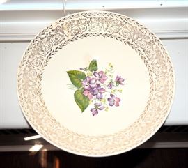 Cunningham & Picket Inc Dinnerware Spring Violet Pattern 37 Pieces, Serving Plates Qty 3, Creamer & Sugar, Dinner Plates Qty 7, Cups Qty 7, Saucers Qty 8, Small Plate, Large Serving Bowls Qty 2, Soup Bowls Qty 6, Serving Bowls Qty 2, Small Plates Qty 7
