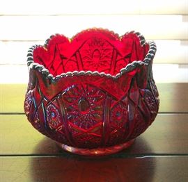Indiana Glass Heirloom Sunset Red Carnival Glass 5.5" Bowl Hobstar Arches Pattern