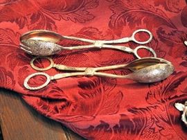 Rose Napkin Rings Qty 12, Ornate Salad Tongs Qty 2, Pewter Salt & Pepper, Penguin Drink Shaker And 3-Arm Candelabra