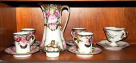 Sterling China January Carnation Tea Cup and Unmarked Chocolate Pot With Cups And Saucers Qty 4