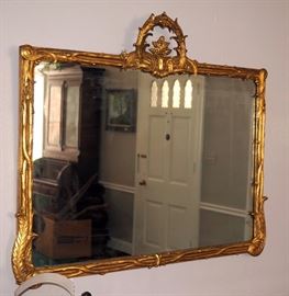 Vintage Framed Wall Mirror With Floral And Feather Accents 32.25"H x 39.5"W