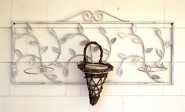 Vintage Metal Plant Stand 10"H, Seashell Wind Chimes 40"L And Wall Mount Flower Pot Holder 15" x 33"