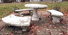 Concrete Patio Table & Benches, Qty 3, Table 29"H x 42"D, Benches, 18.5"H
