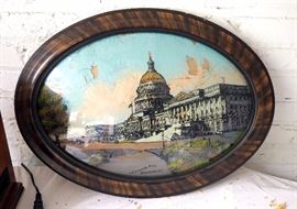 Vintage Convex Oval Frame With US Capital Image, 23"