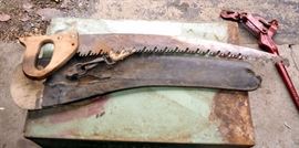 Antique Wood Saw In Leather Scabbard