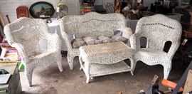 Wicker Woven Lawn Furniture Set, Includes 52" Love Seat, Table, And Chairs, Qty 2
