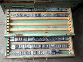 Vintage Typeset Organizer Cabinet And Contents