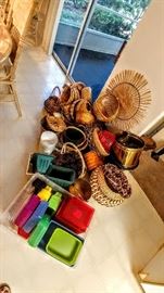 Assorted baskets and plastic trays