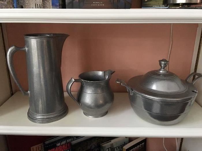 Pewter Pitchers & Lidded Bowl