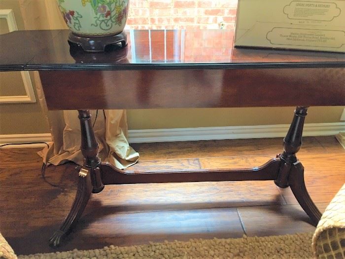 BOMBAY DROP LEAF TABLE 1980'S 38"X15"X28"          PLUS 21" WITH LEAVES UP
