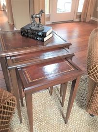 NESTING TABLES W/LEATHER INSET TOP