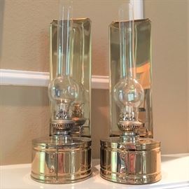 PAIR BRASS OIL LAMPS 1970'S 14" TALL