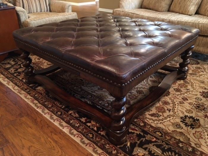 BROWN LEATHER COCKTAIL OTTOMAN                           42" X 42" X 18"