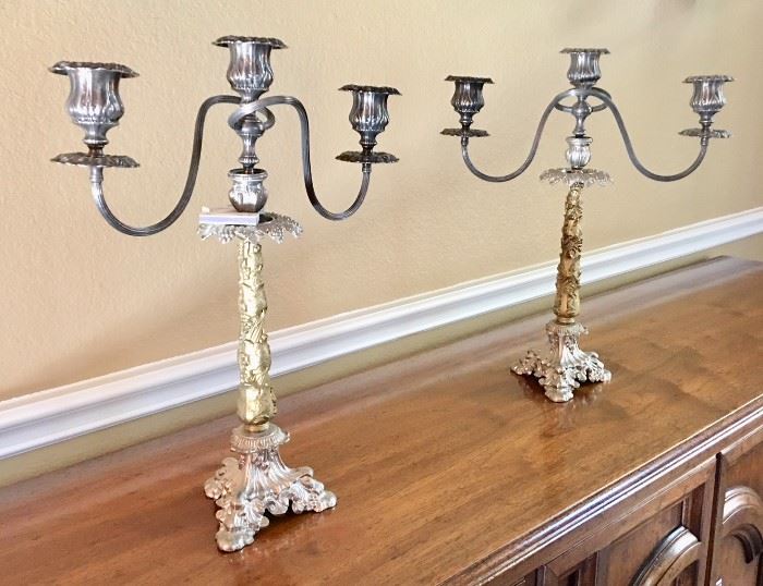 PAIR OF CANDELABRAS SILVER, GILT, PEWTER