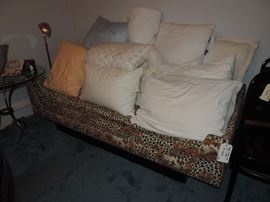 Hard to see under this MOUND of pillows...this is a 1960's CUSTOM MADE Daybed / Sofa ...
