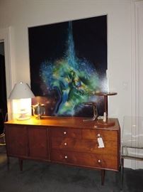 Show, Drexel Sideboard / Dresser, White Plaster MCM Lamp, Chrome Lamp, Lucite Chairs....