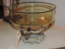 STEUBEN BOWL on ORIGINAL METAL BASE