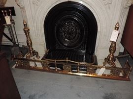 The BRASS ITEMS ONLY ARE FOR SALE IN THIS IMAGES which include the Andirons and the Fender