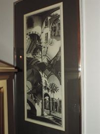 MC Escher Lithograph "UP and Down" signed in plate ... NOT PENCIL SIGNED