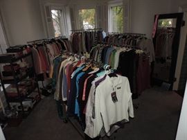 Overview of the CLOTHING ROOM ... please respect the TIME IT TOOK TO ORGANIZE THIS ROOM... over 400 GARMENTS IN THIS ROOM ALONE ... an assistant will be ON HAND IN THIS ROOM ALL WEEKEND