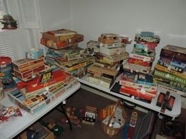 The GAME ROOM...boxes of vintage games found in the attic....we have taken the time to rubber band and price each game...be careful handling items in this room
