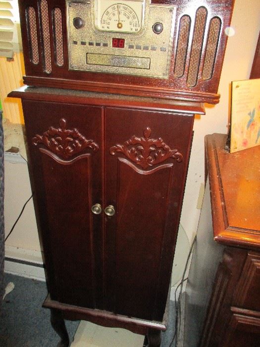 Jewelry chest and antique reproduction radio
