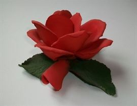 Capodimonte  Porcelain Flower; Vintage and Vibrant Red  
