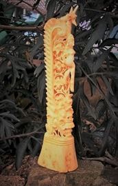 Hand Carved Bone Totem Pole - Very detailed with carving continuing in a complete circle around the bone. 
 Approximately 7 inches tall.  