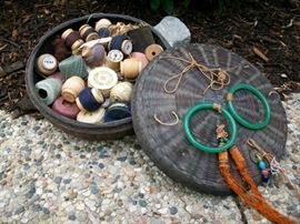 Antique Chinese sewing kit - includes jade bangles on the top and all items shown inside the kit