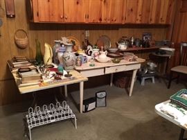 A LOT OF INTERESTING THINGS, FURNITURE, GLASSWARE, FRAMES, BASKETRY, ETC.