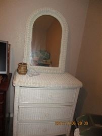 WICKER CHEST AND MIRROR
