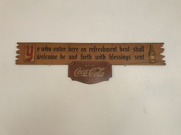 - VINTAGE 1940'S COCA-COLA KAY DISPLAY "BLESSINGS" SIGN WOOD MASONITE METAL 39"
Excellent Condition