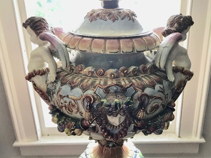 Huge Capodimonte Covered Urn