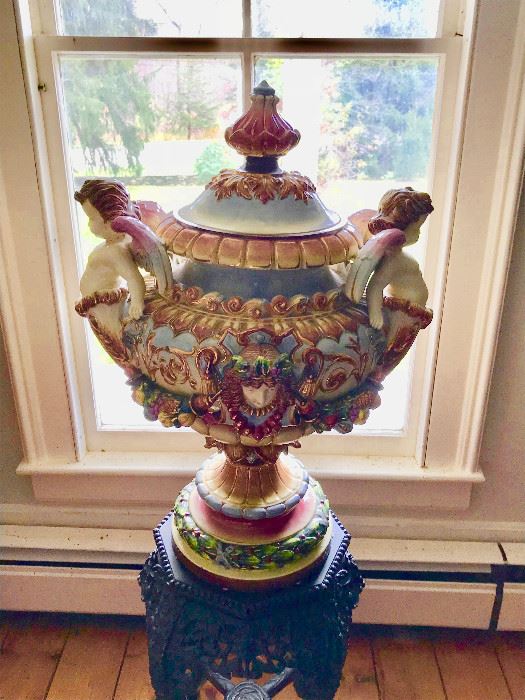 Huge Capodimonte Covered Urn
