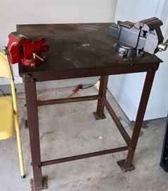HEAVY Iron Work Table w/attached Vises