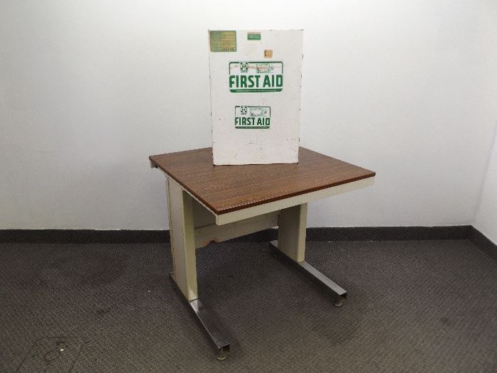 Metal First Aid Box and Shop Computer Desk
