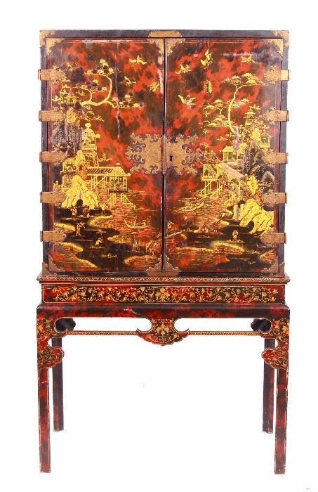18th C. Antique Chinoiserie Court Cabinet