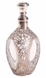 Chinese Silver Overlay Pitch Sided Flask